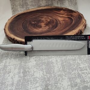 Stainless Steel Santoku Knife with White Sheath